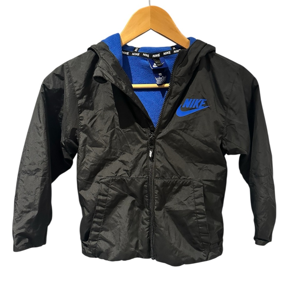 Nike Full-Zip Fleece Lined Windbreaker Jacket Black Blue Size‎ 4-5 years